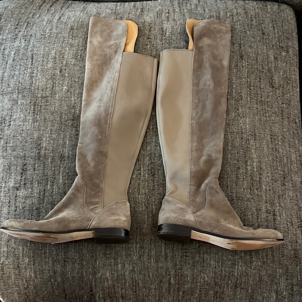Thigh high leather beige boots